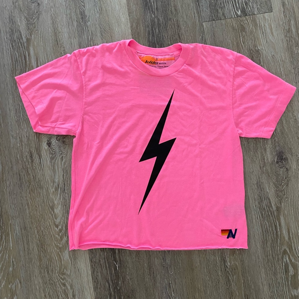 AV Nation Neon Pink Bolt Cropped Tee